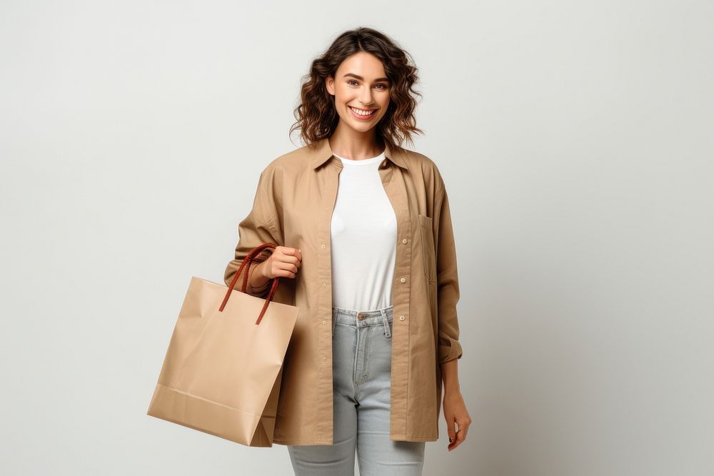 A Full body side view happy young woman bag overcoat shopping. AI generated Image by rawpixel.