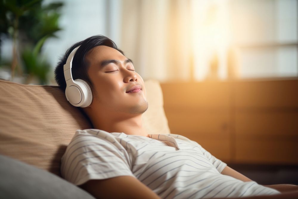 Headphones sleeping listening headset. AI generated Image by rawpixel.