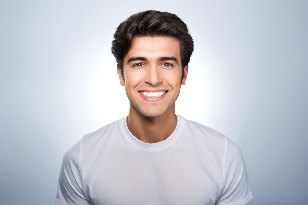 A smiled heathy dentist t-shirt adult white background. AI generated Image by rawpixel.