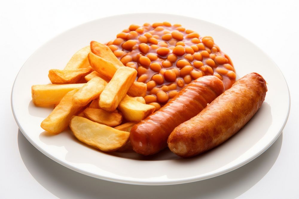 UK food plate sausage bean. AI generated Image by rawpixel.