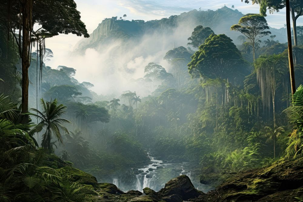 Rainforest landscape tree vegetation rainforest. AI generated Image by rawpixel.