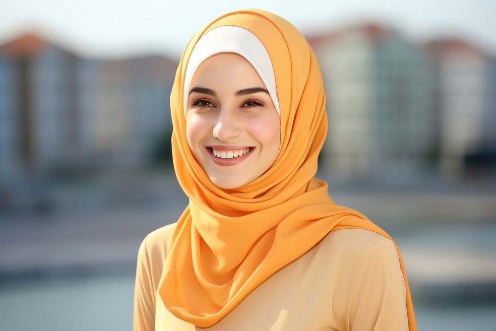 Muslim woman smile scarf day. AI generated Image by rawpixel.