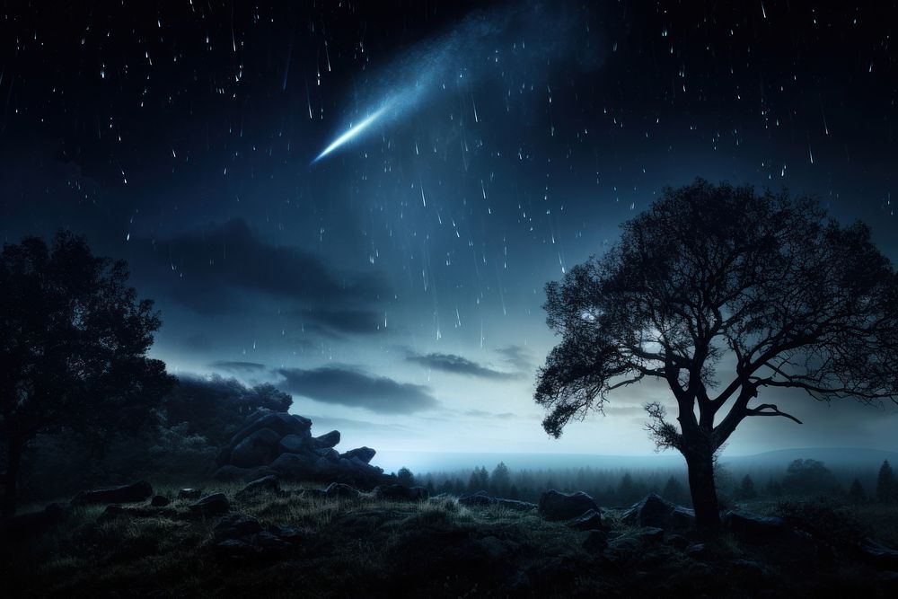 Meteor rain landscape astronomy outdoors. AI generated Image by rawpixel.
