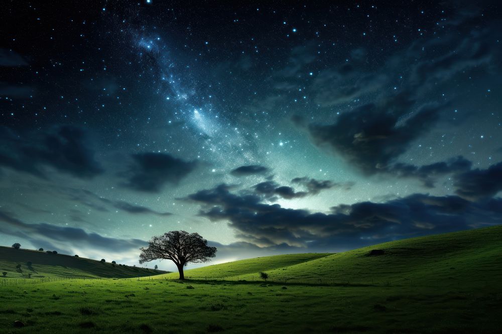 Milky way landscape grassland outdoors. AI generated Image by rawpixel.