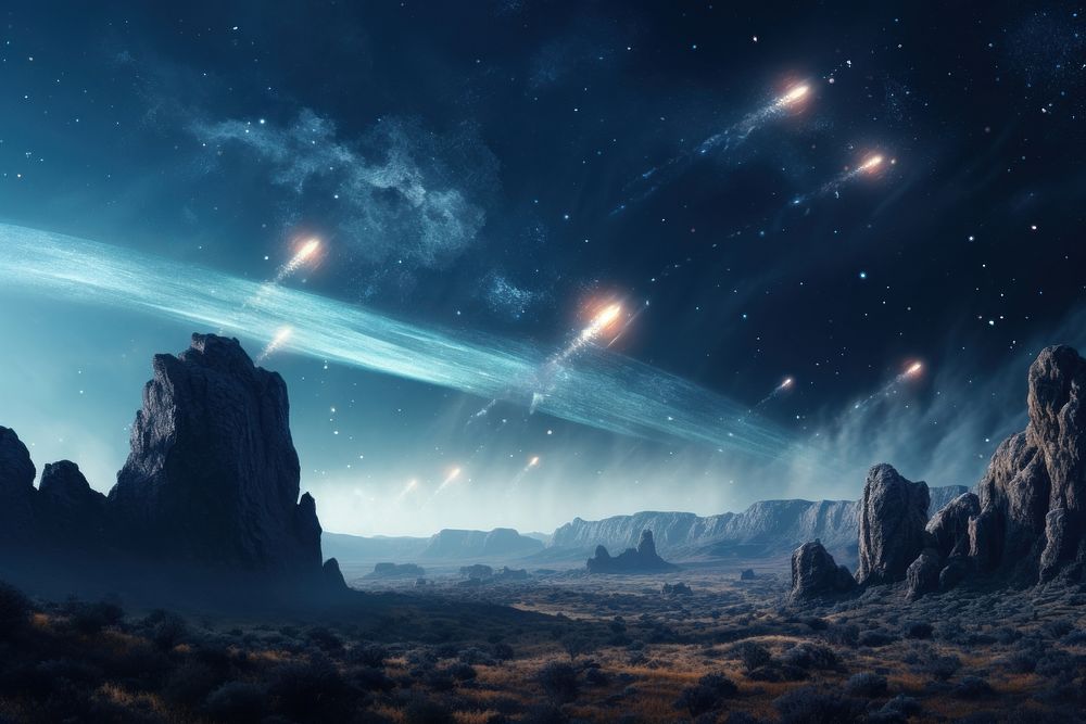 Comets landscape astronomy panoramic. AI generated Image by rawpixel.