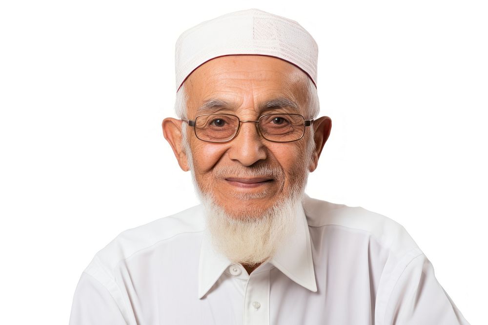 Handicapped Muslim elderly man portrait glasses adult. AI generated Image by rawpixel.