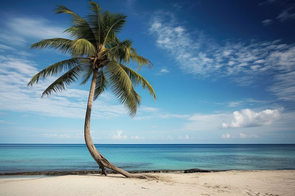 Plam tree beach outdoors horizon. AI generated Image by rawpixel.