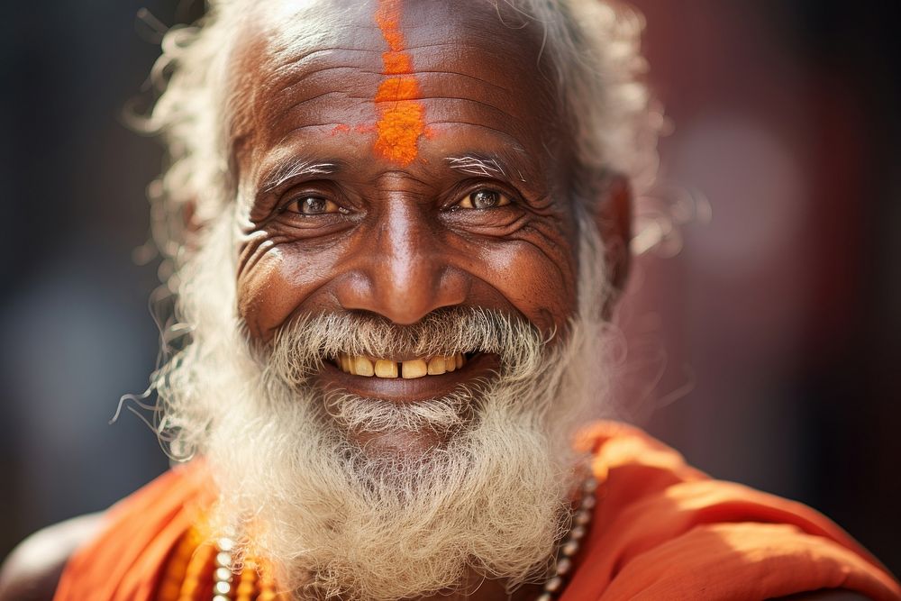 Tamil saint portrait adult smile. AI generated Image by rawpixel.