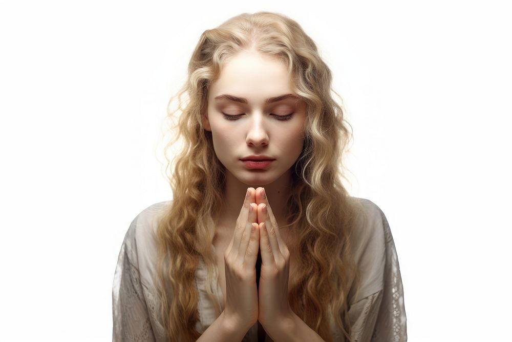 Pray portrait female adult. AI generated Image by rawpixel.