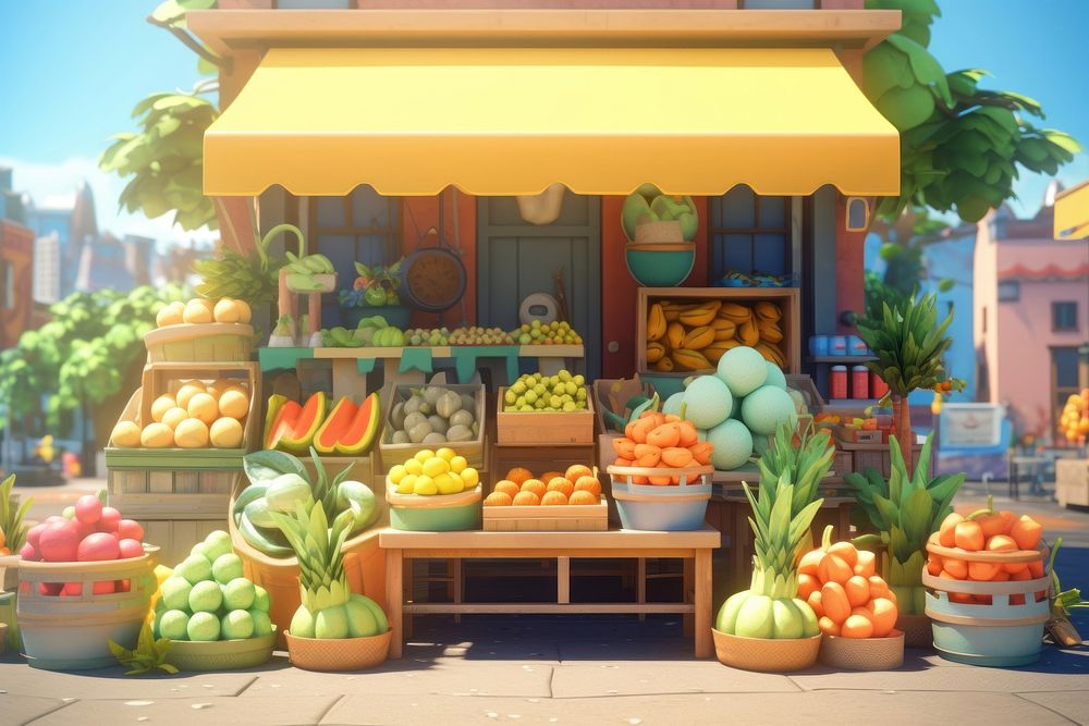 Fruit shop market pineapple cartoon. AI generated Image by rawpixel.