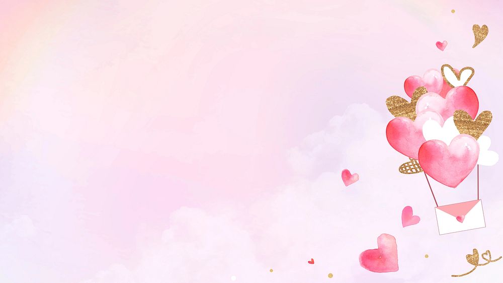 Flying hearts, watercolor desktop wallpaper