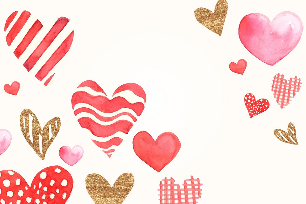 Cute watercolor hearts background design with copy space