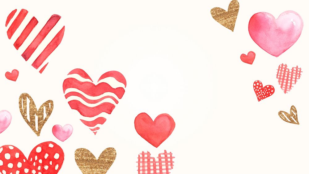 Cute watercolor hearts desktop wallpaper