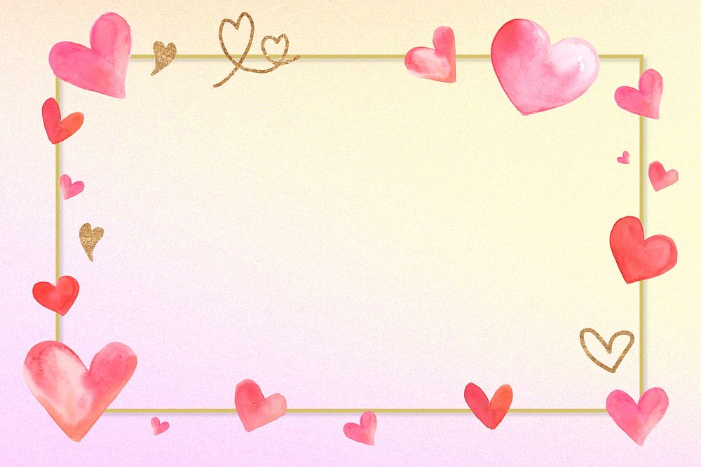 Watercolor heart frame, blank background design