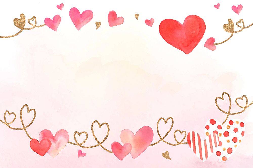 Watercolor heart border background