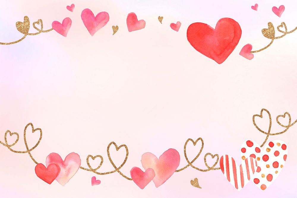 Watercolor heart border background