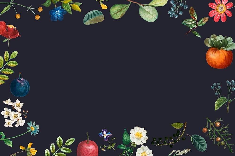 Flower fruit frame aesthetic background