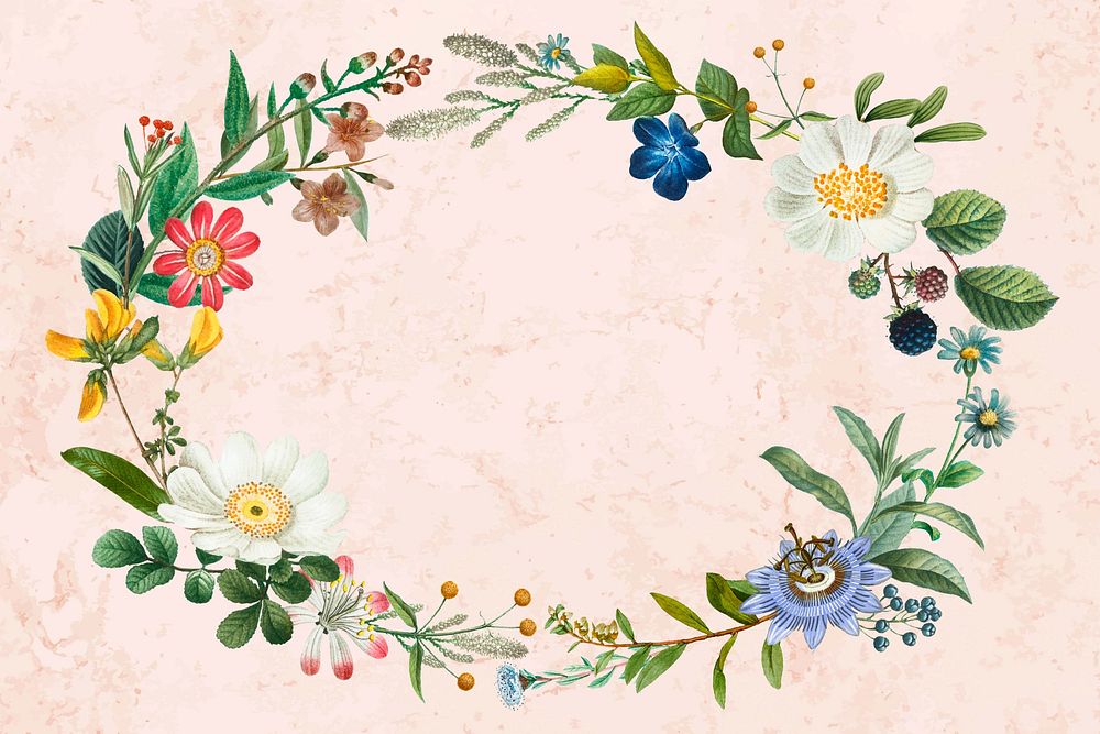Floral oval frame aesthetic background