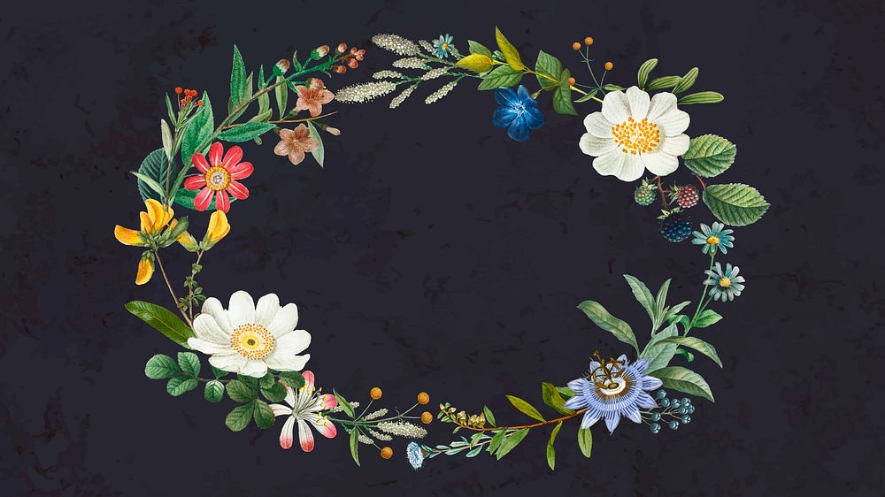 Floral oval frame desktop wallpaper