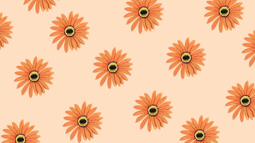 Orange flower patterned desktop wallpaper | Free Photo Illustration ...