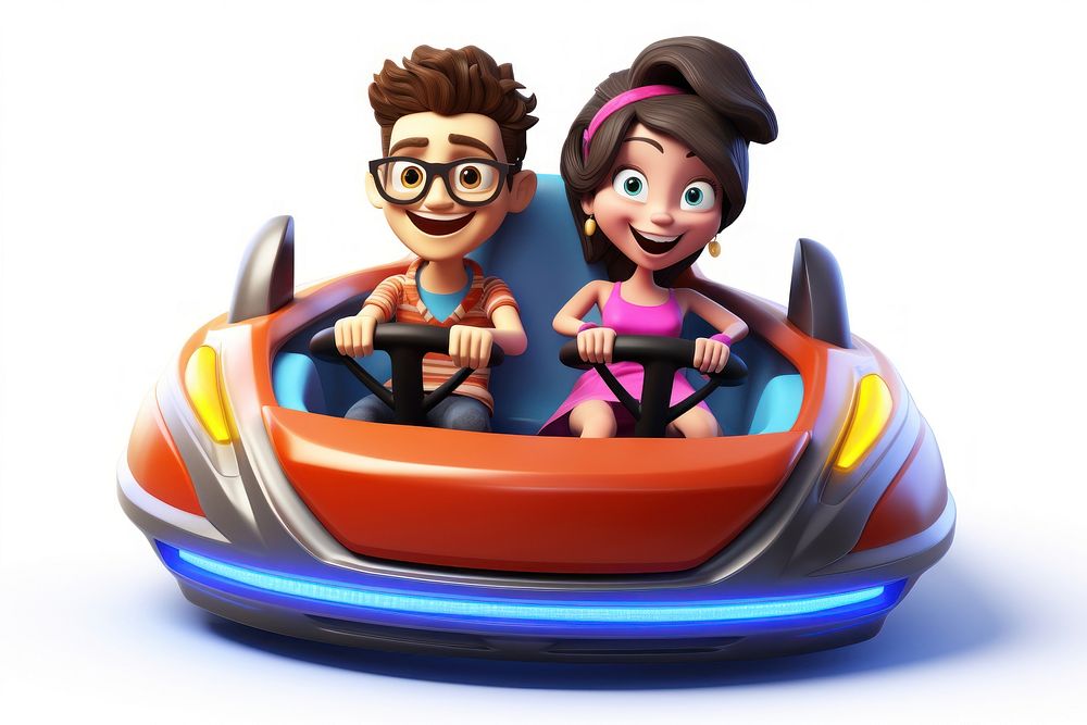 Couples driving bumper cars vehicle cartoon white background. AI generated Image by rawpixel.