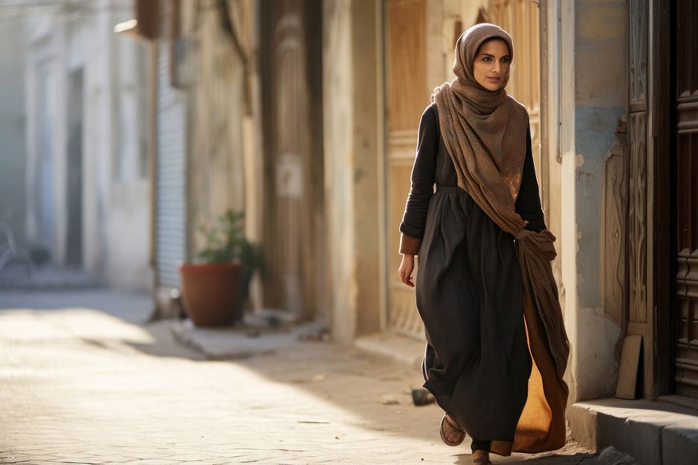 Young middle eastern woman standing walking adult. AI generated Image by rawpixel.