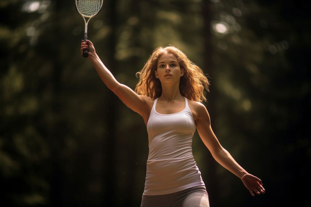 A female badminton player outdoors racket tennis. AI generated Image by rawpixel.