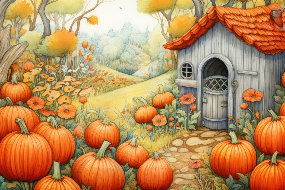 Cottage pumpkin garden architecture backgrounds vegetable. AI generated Image by rawpixel.