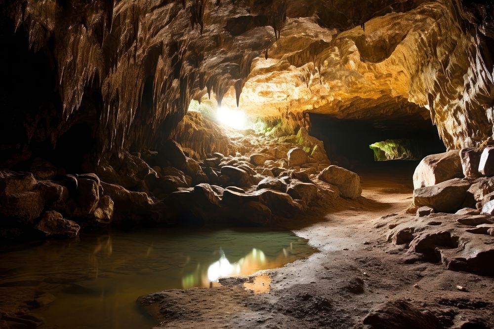 Cavern outdoors nature illuminated. AI generated Image by rawpixel.
