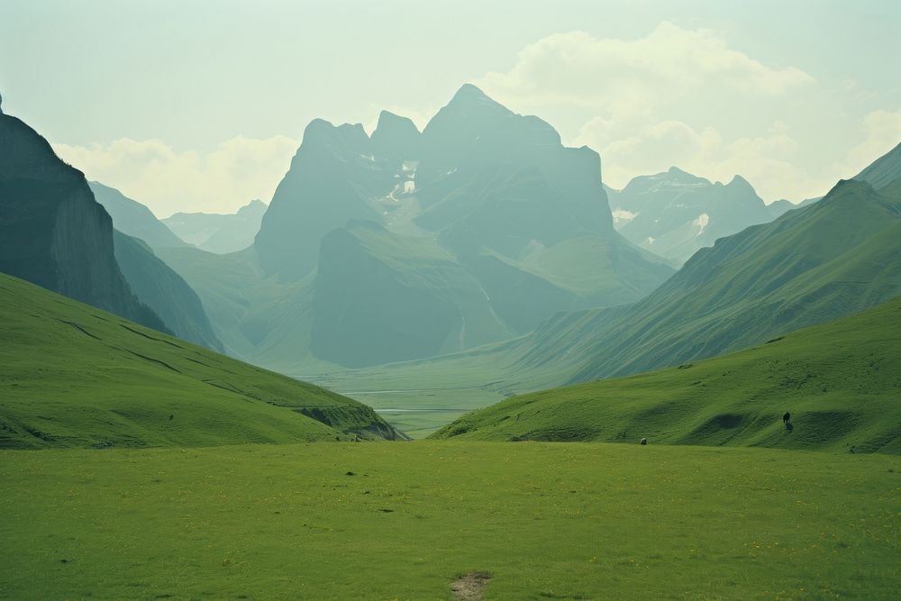 Mountain landscape grassland panoramic. AI generated Image by rawpixel.