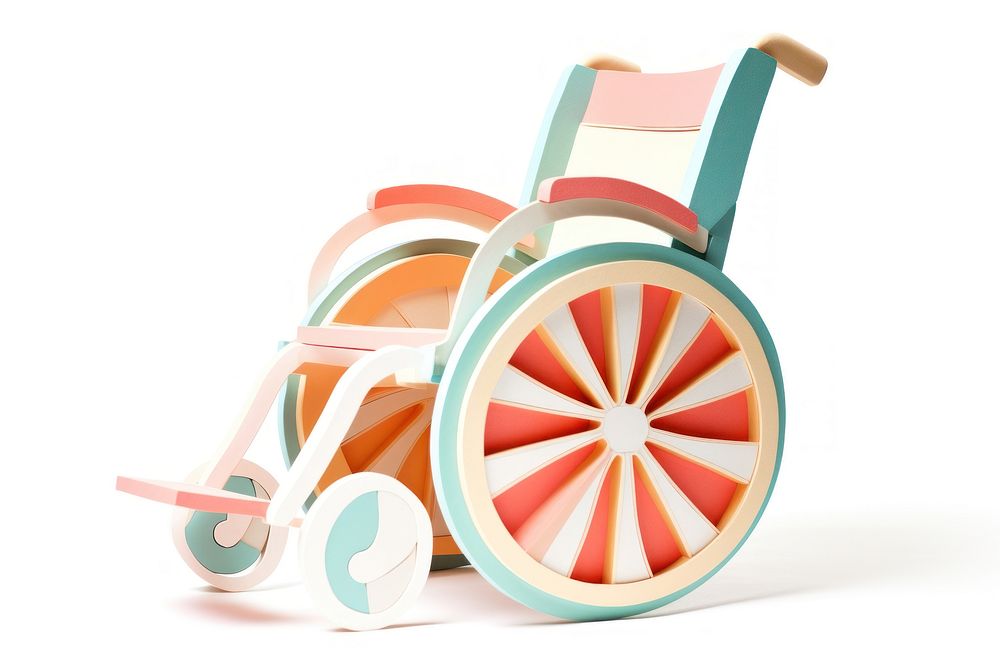 Paper craft wheel wheelchair white background. 