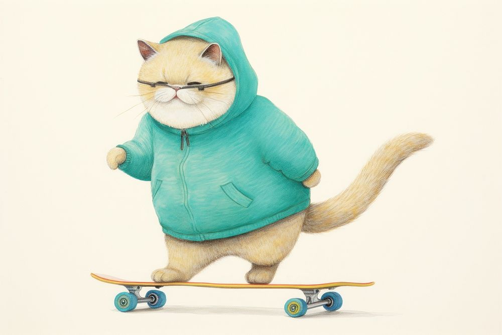 Skateboard drawing mammal pet. 