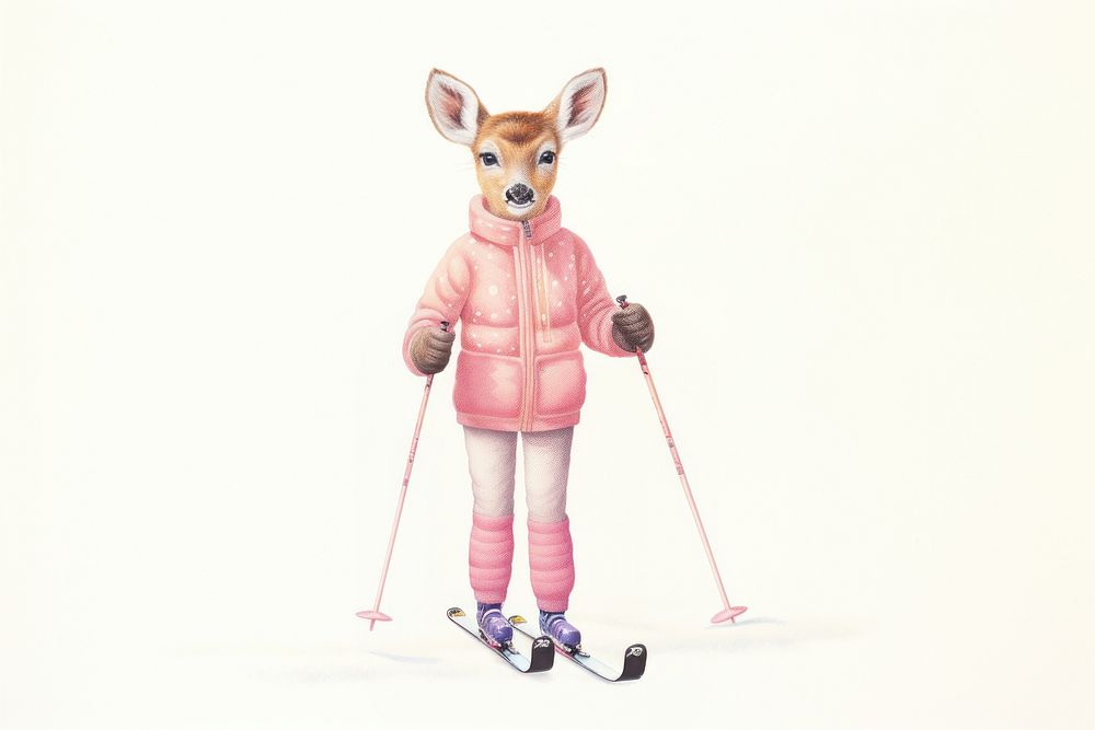Deer Skiing skiing footwear drawing. AI generated Image by rawpixel.