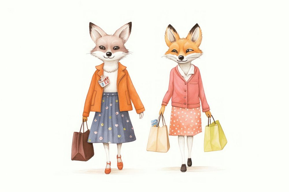 Shopping drawing handbag fox. AI generated Image by rawpixel.