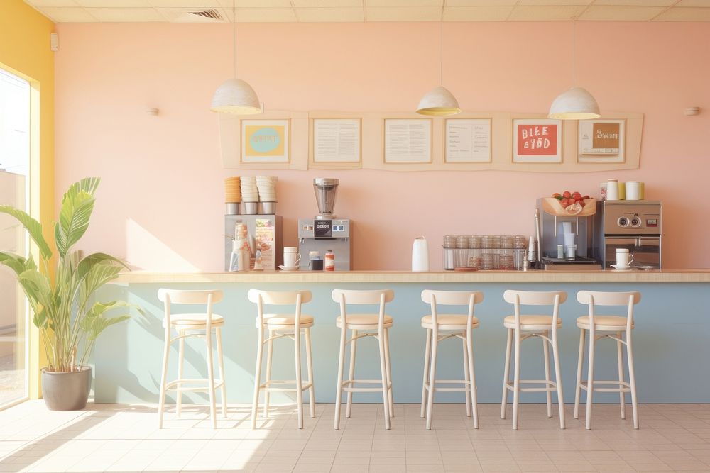 Minimal cafe architecture restaurant furniture. 