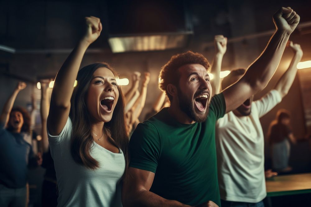 Celebrating shouting adult togetherness. AI generated Image by rawpixel.
