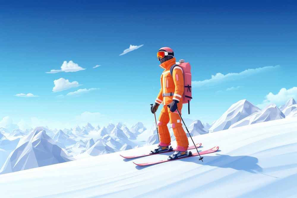 Outdoors skiing cartoon sports. AI generated Image by rawpixel.