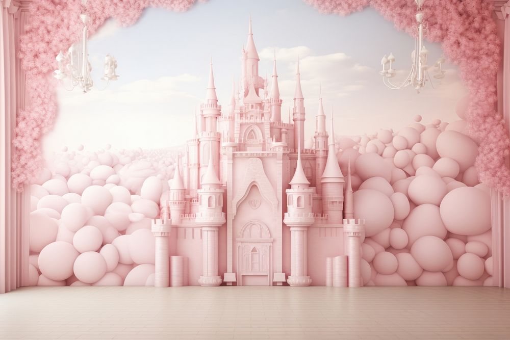 Castle pink architecture celebration. AI generated Image by rawpixel.