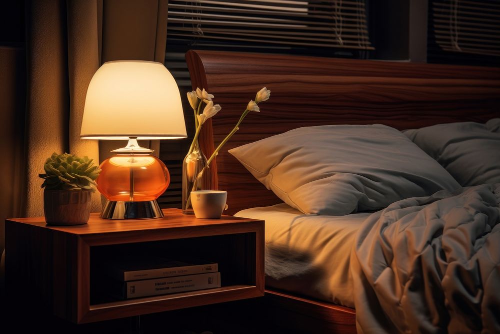 Bed room lamp furniture bedroom. AI generated Image by rawpixel.