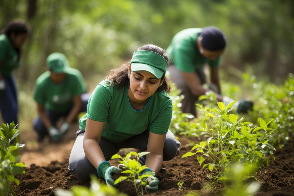 Volunteers gardening planting outdoors. AI generated Image by rawpixel.