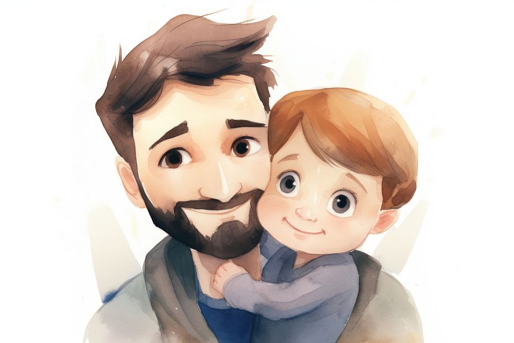 Portrait cartoon father baby. AI generated Image by rawpixel.