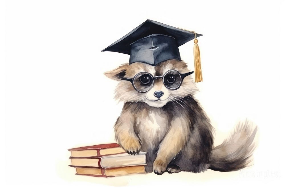 Raccoon wearing a graduation cap animal portrait raccoon. AI generated Image by rawpixel.