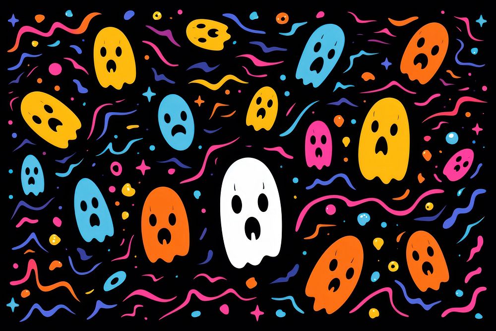 Spooky colorful ghost pattern on black background. AI generated image by rawpixel.