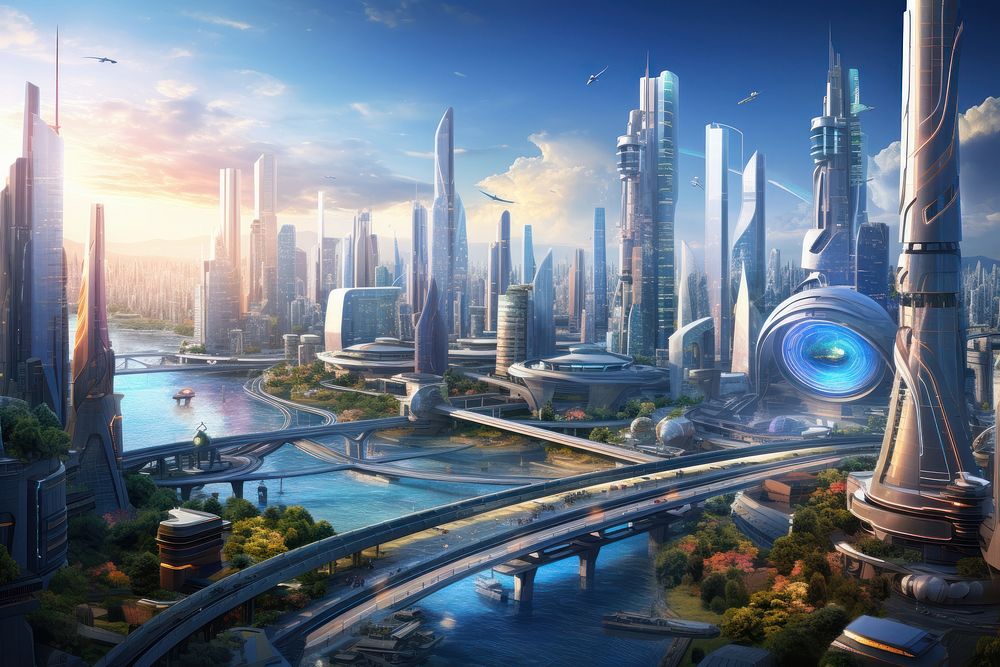 Futuristic cityscape car architecture metropolis. AI generated Image by rawpixel.