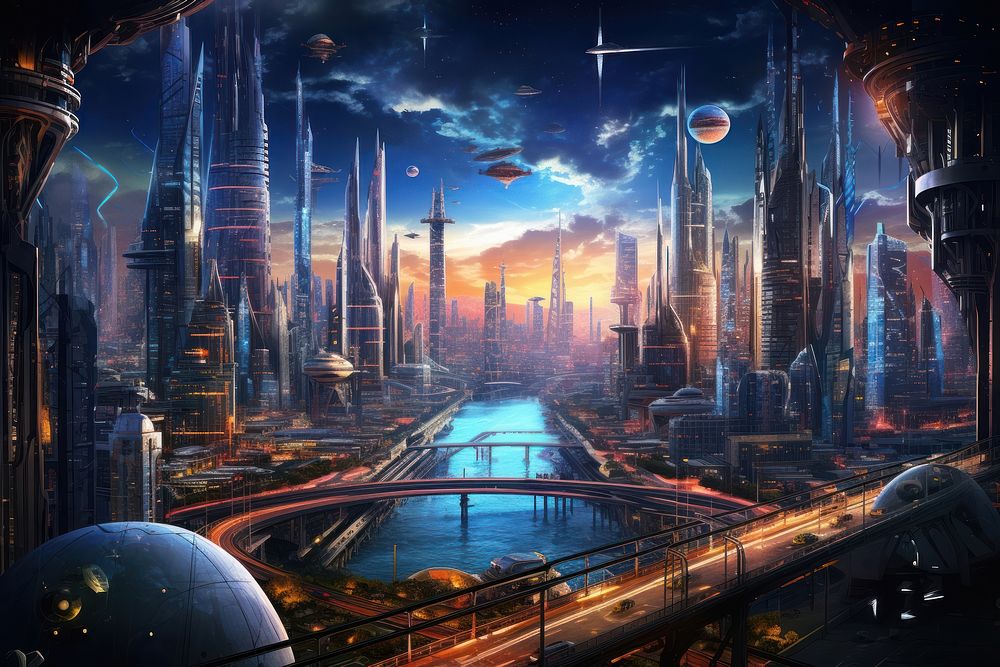 Futuristic cityscape architecture metropolis skyscraper. AI generated Image by rawpixel.