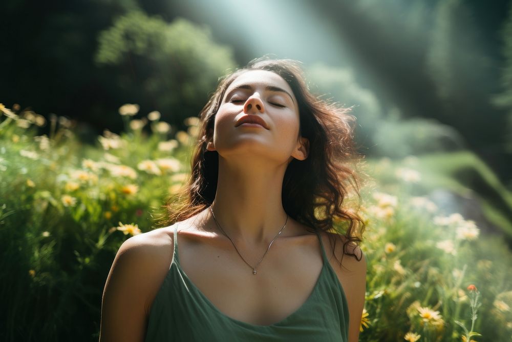 Relaxed woman portrait outdoors adult. 