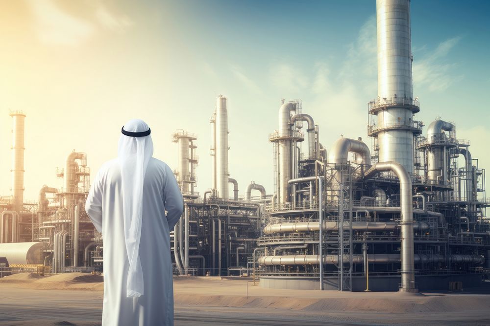 Arab businessman refinery architecture outdoors. 