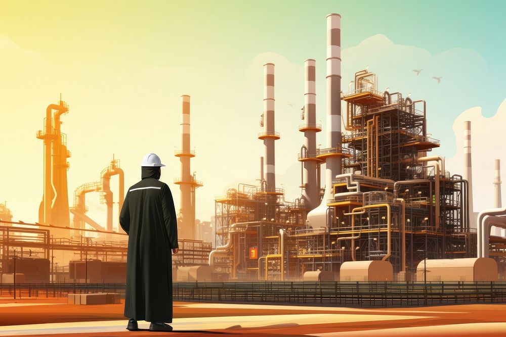 Arab businessman refinery architecture factory. AI generated Image by rawpixel.
