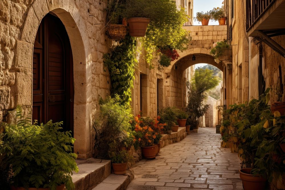 Historic mediterranean city architecture outdoors cobblestone. 