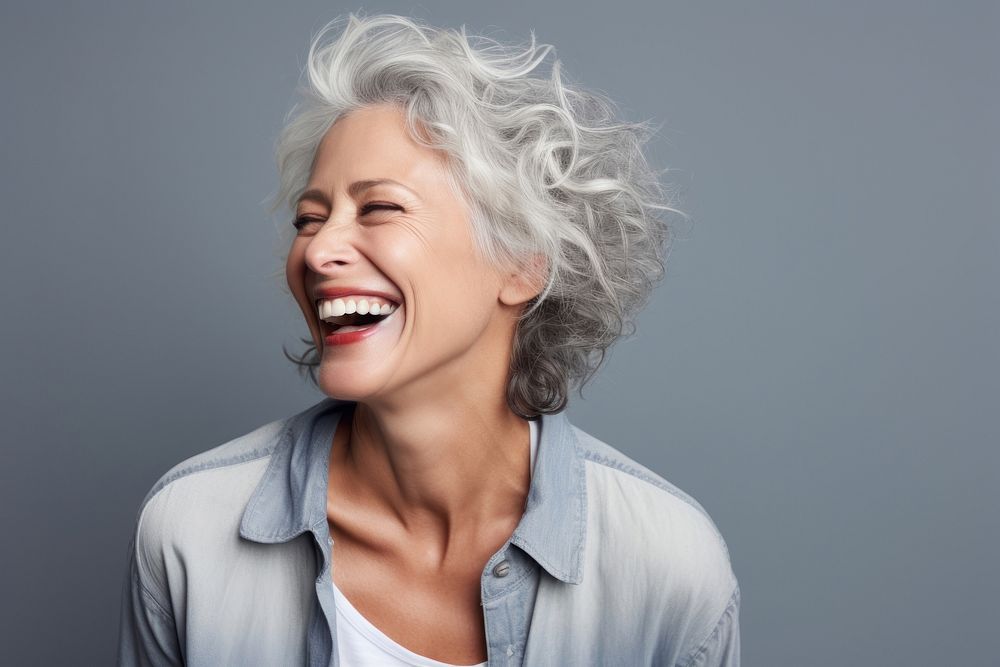 Senior model woman laughing portrait smiling. AI generated Image by rawpixel.